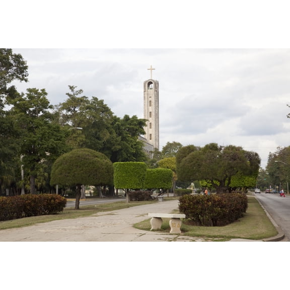 Print: Beautiful Landscaped Trees Line 5th Avenue In The Wealthy District