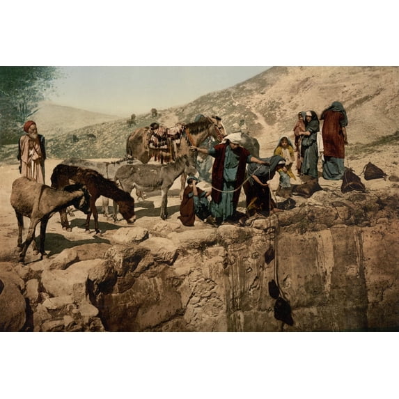 Print: Bedouins Drawing Water, Holy Land, circa 1890