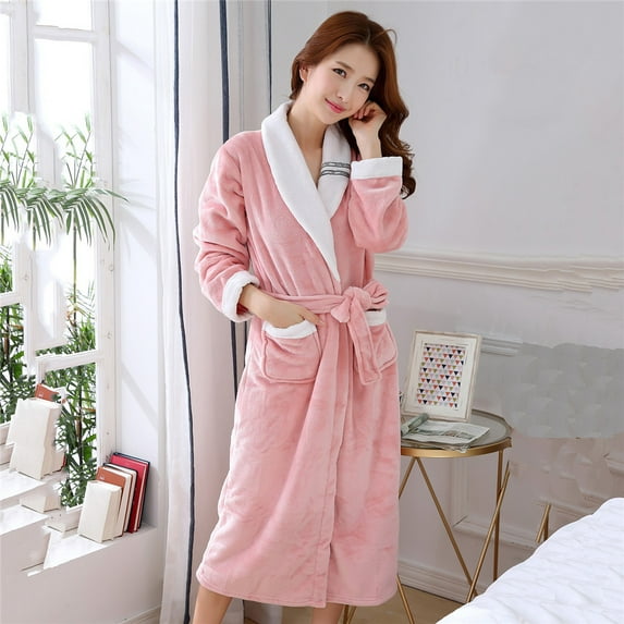 Print Black And White Cow Female Robe Home Clothing Nightwear Solid Colour Kimono Bathrobe Gown Winter Warm Home Dressing Gown (8,L)