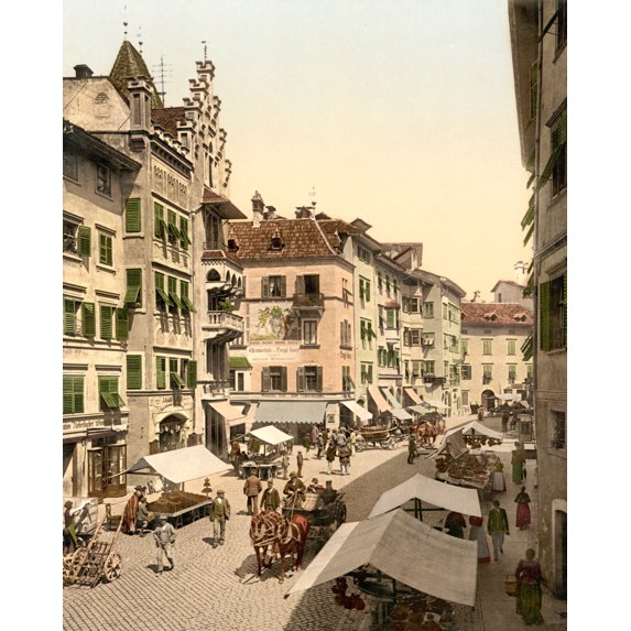 Print: Bosen Torgglhaus And Fruit Market, Tyrol, Austro-Hungary, circa 1890
