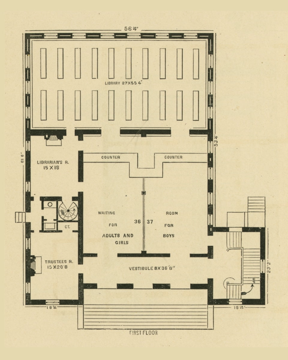 Print: Boston Public Library, Roxbury Branch, First Floor, 1873 ...