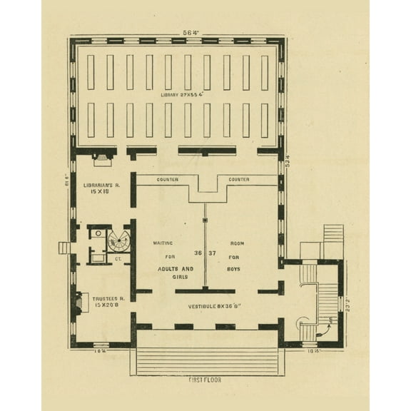 Print: Boston Public Library, Roxbury Branch, First Floor, 1873