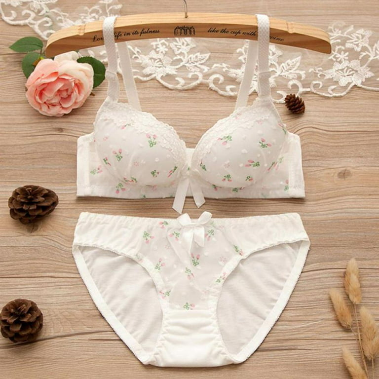 Print Bow Lace Cotton Bra Sets Women Push Up Lingerie Bra+Panties