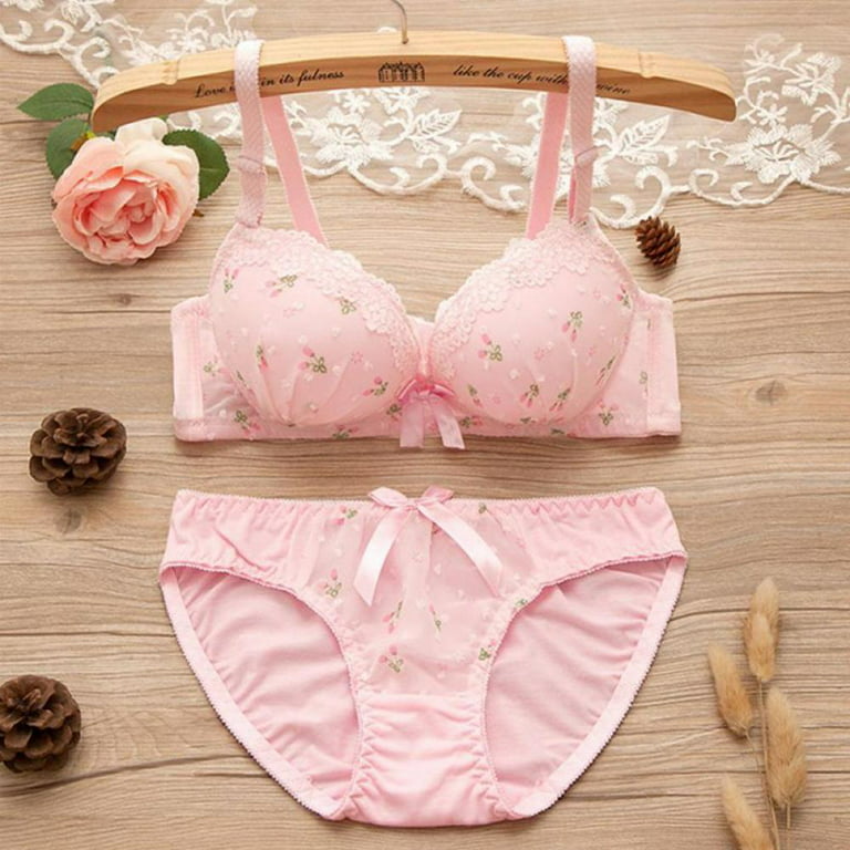 White & Pink Wedding Padded Bra and Panty Set - Bra for Girls