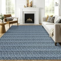 Tzou Print Braided Area Rugs 8' x 10' with Non-Slip Backing, Soft Low Pile Carpet for Dining Room(Blue)
