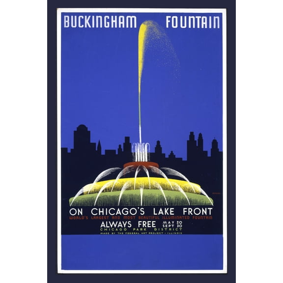 Print: Buckingham Fountain On Chicago's Lake Front, World's Largest And