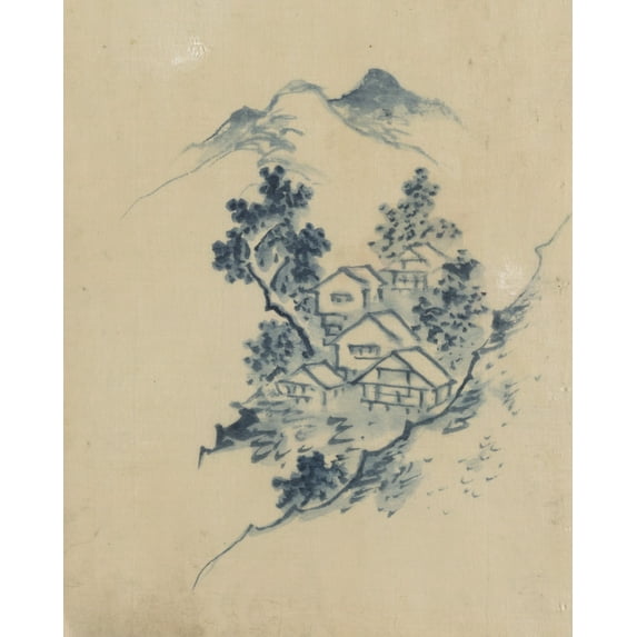 Print: Buildings Nestled Among Trees In A Mountain Valley, circa 1830
