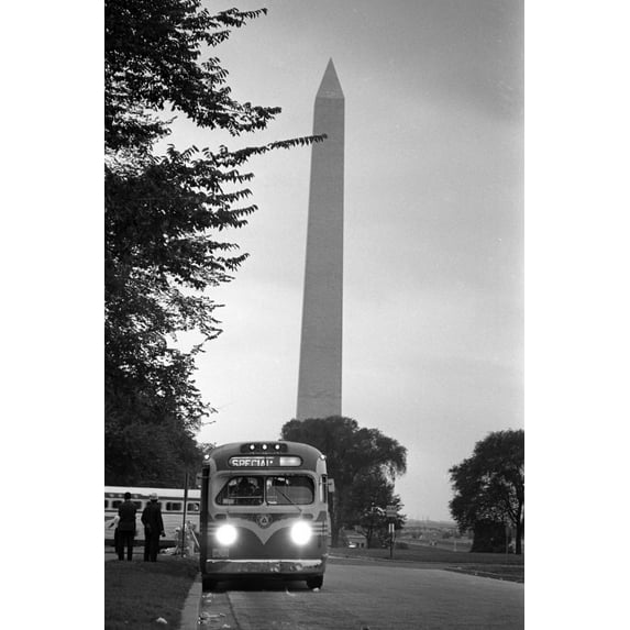 Print: Bus Leaving Near The Washington Monument, After The March On