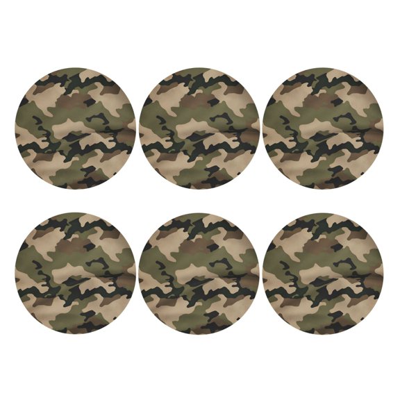 Print Camouflage Leather Drink Coasters for Drinks (6 Pack) for Tabletop Protection Round Shape