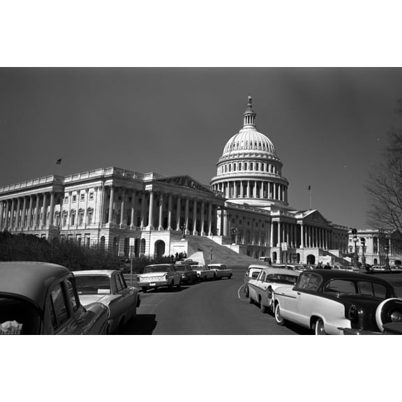 Print: Cars Parked In Front Of The U.S. Capitol, Washington, D.C., 1962