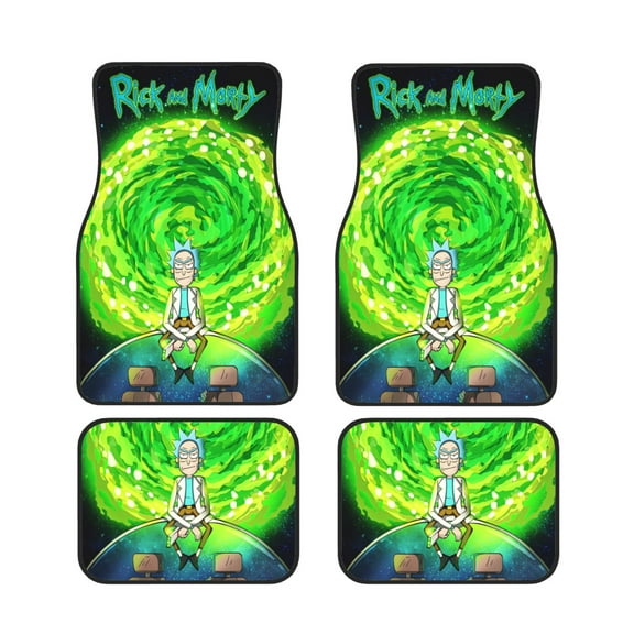 Print Cartoon Rick And Morty Car Floor Mat Durable Fabric Heavy Duty Auto Floor Carpets 4pc Universal Auto Interior Accessories Protector Mats For Front And Rear