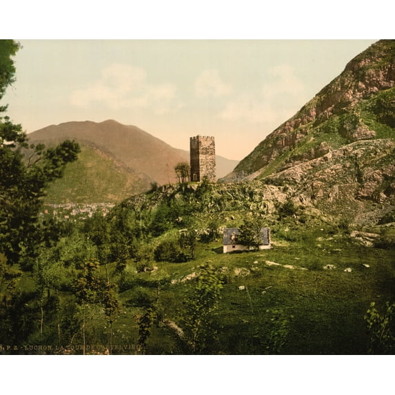Print: Castelvieil Tower, Luchon, Pyrenees, France, circa 1890