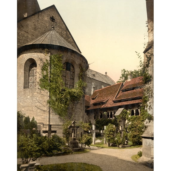 Print: Cathedral, Churchyard And 1,000 Year Old Rose Tree, Hildesheim