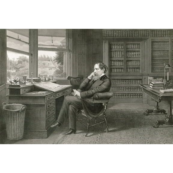 Print: Charles Dickens In His Study At Gadshill, 1875