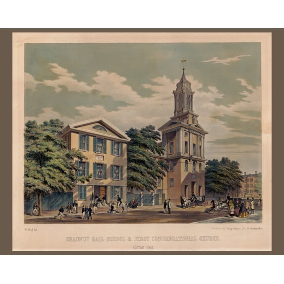 Print: Chauncy Hall School & First Congregational Church. Boston 1857