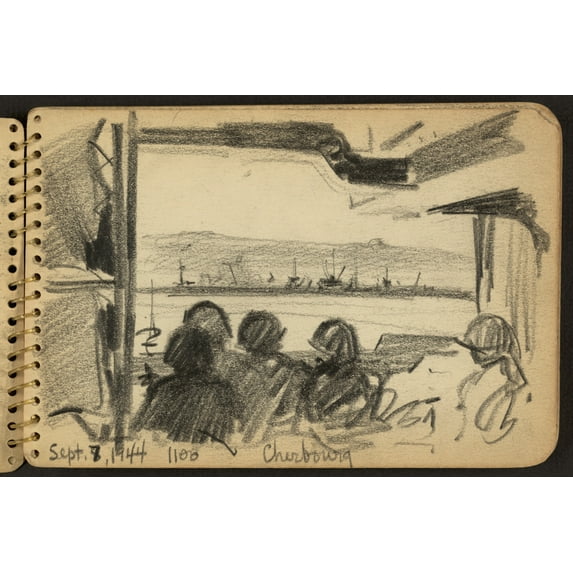 Print: Cherbourg, Sketch by Victor Lundy, 1944