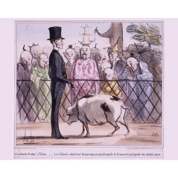 Print: Chinese Admiring Frenchman and Pig in the Garden of Plants, Peking