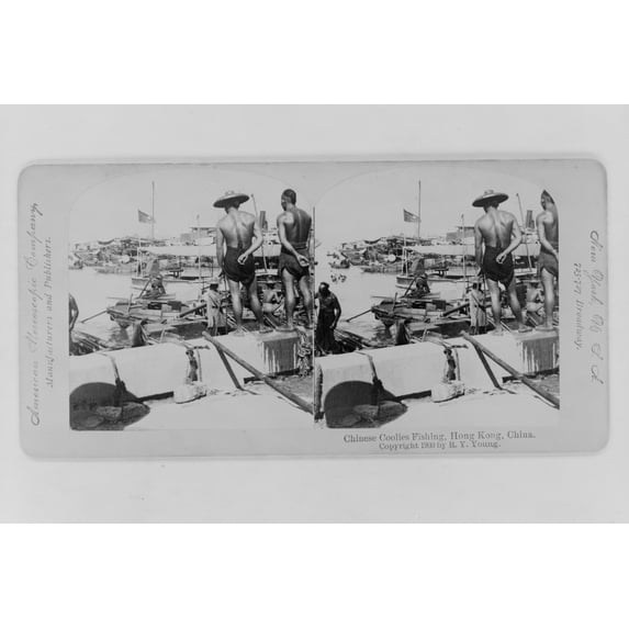 Print: Chinese Coolies Fishing, Hong Kong, China, 1900