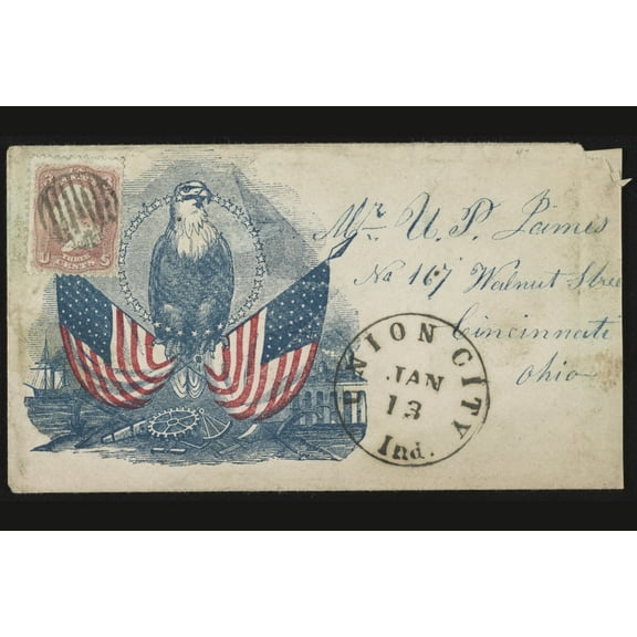 Print: Civil War Envelope Showing Eagle Holding American Flags Above Naval