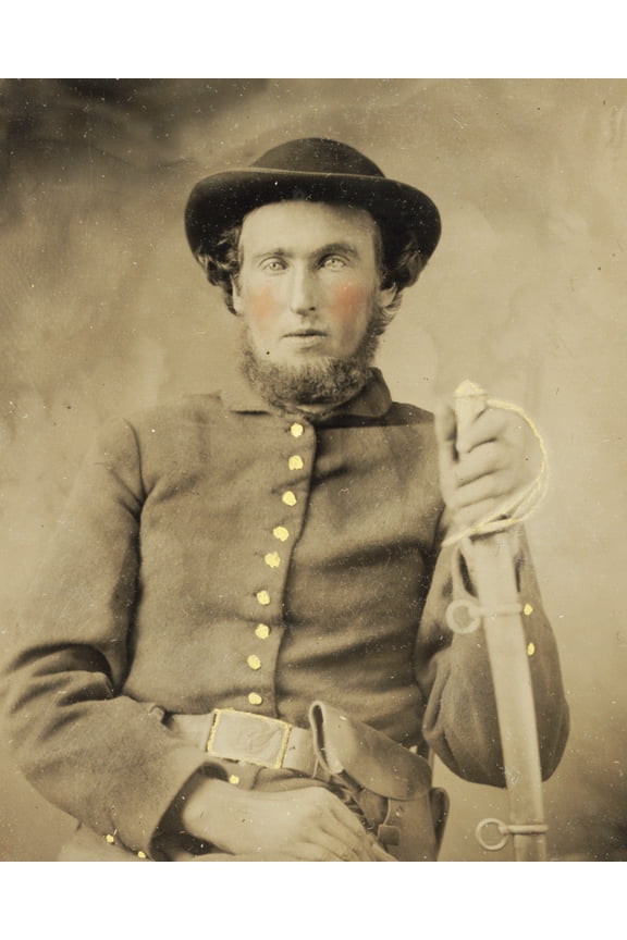 Print: Civil War Soldier, Union Uniform, Slouch Cap, Revolver, Saber