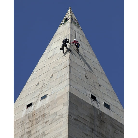 Print: Climbers Assessing Damage To The Washington Monument Following The