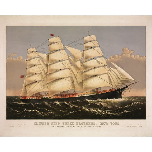 Print: Clipper Ship Three Brothers, 2972 Tons, The Largest Sailing Ship In