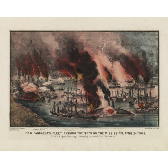 Print: Com. Farragut's Fleet, Passing The Forts On The Mississippi, April