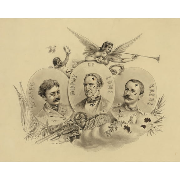 Print: Commemorative Portrait Of Balloonists Charles Renard, Dupuy De