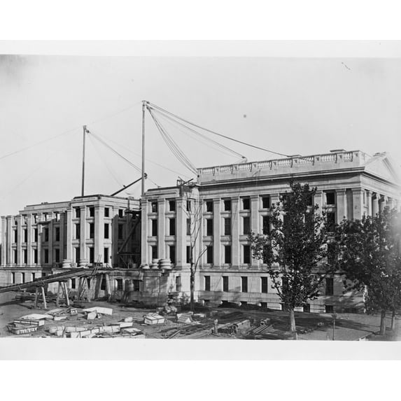 Print: Construction Of The United States Treasury Building, Washington