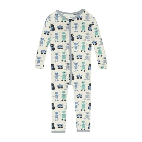 Print Convertible Sleeper with Zipper in Natural Robots (18-24 Months)