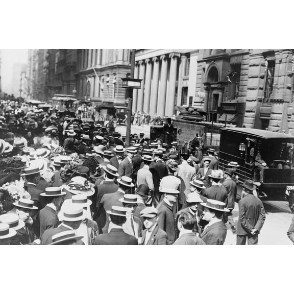 Print: Crowd On Wall Street Before Trinity Church, New York City, 1911