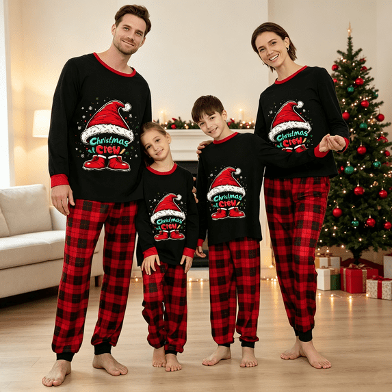 Christmas Matching Family Pajama Sets, Spring Fall 2‑Piece Long Sleeve & Long Pants Sleep Outfit, Cozy Holiday Loungewear Sleepwear for Family Occasions