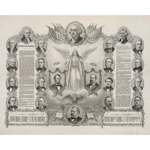 Print: Declaration Of Independence and U.S. Presidents, 1884