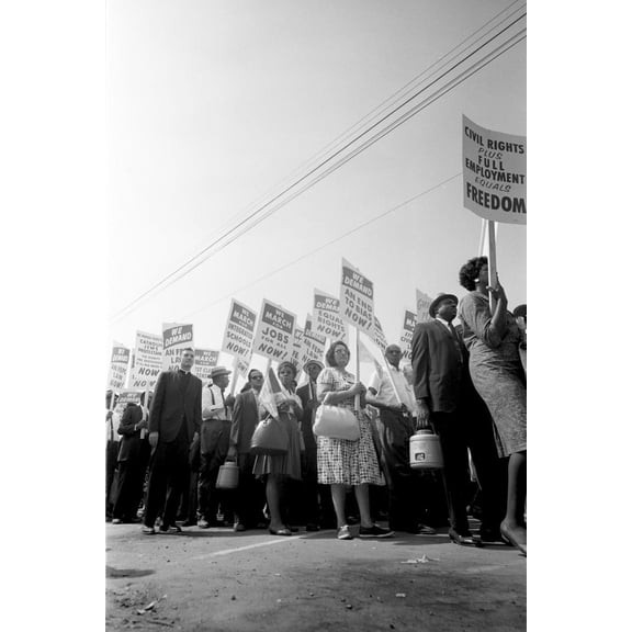 Print: Demonstrators Marching In The Street Holding Signs During The March