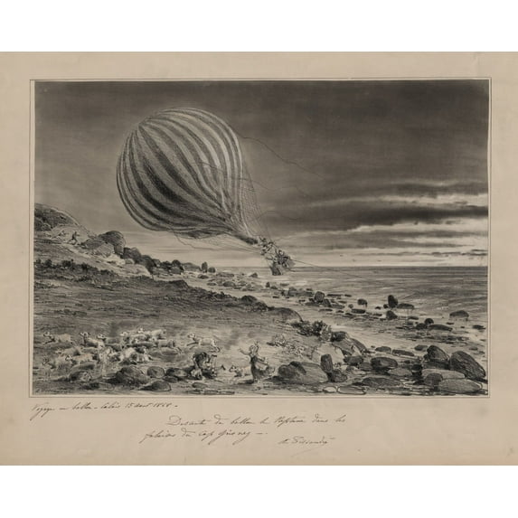 Print: Descente Du Ballon Le Neptune Dans Les Falaises Du Cap Gris-Nez