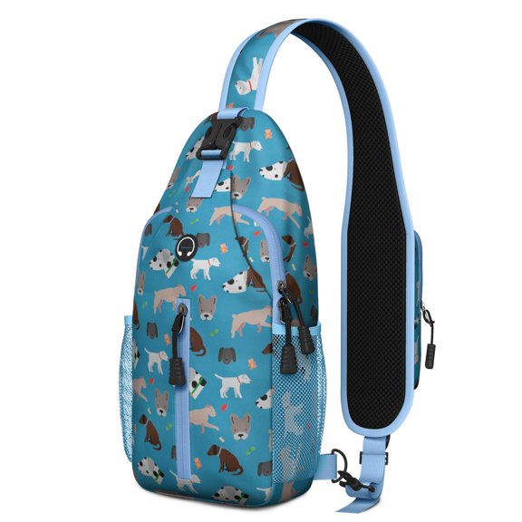 Print Dog print design Cute puppy pattern Funny dog illustration Print Sling Backpack Crossbody Daypack, Multiple Compartments, Lightweight and Durable, Fashionable appearance, Ideal for outdoor activ
