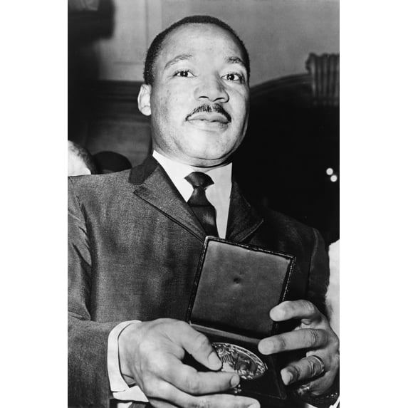 Print: Dr. Martin Luther King Showing His Medallion Received From Mayor