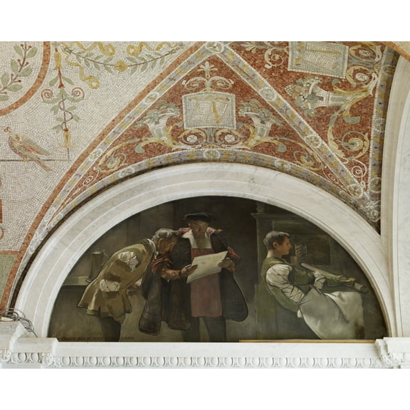 Print: East Corridor, Great Hall. Printing Press Mural In Evolution Of The