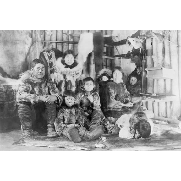 Print: Eskimo Family In Their Winter Igloo, 1924