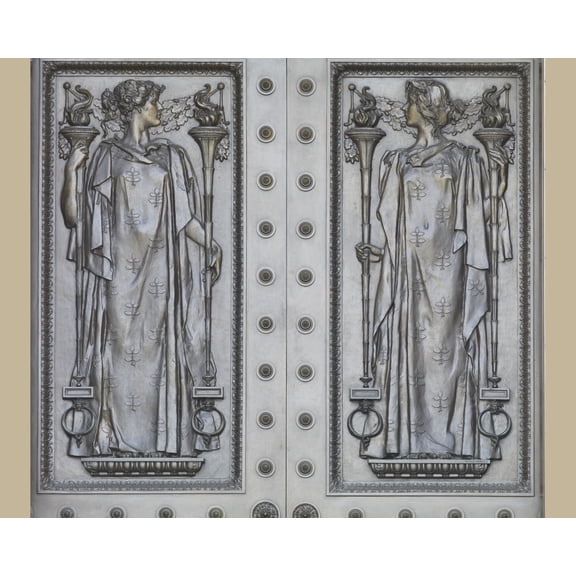 Print: Exterior View. Detail Of Central Main Entrance Door, The Art Of