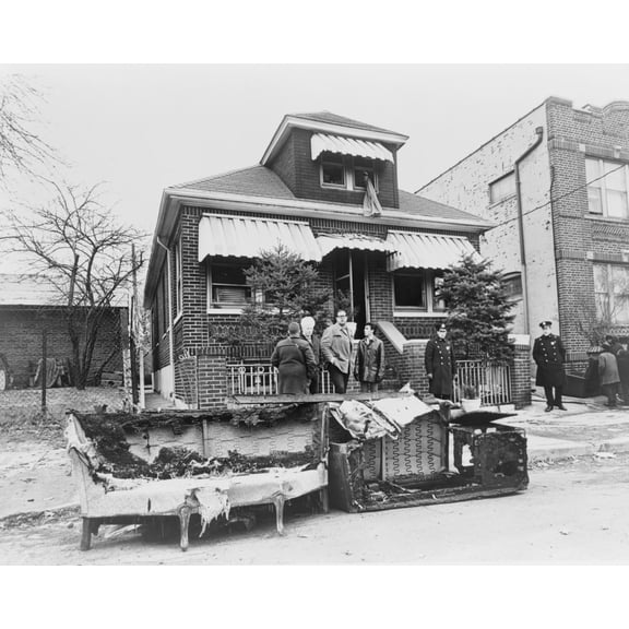 Print: Exterior View Of Home Of Malcolm X, In Foreground Remains Of