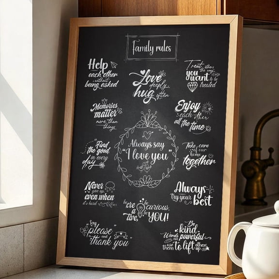 Print Family Rules Wall Art Inspirational Family Quotes Home Decor Black Chalkboard Poster Motivational Typography Wall Art
