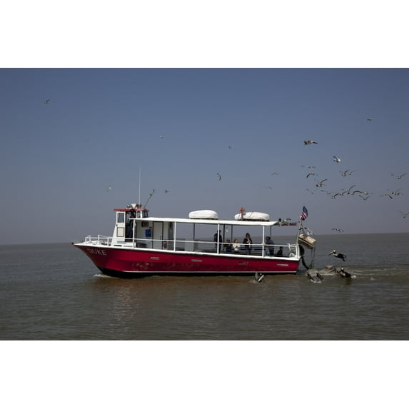 Print: Ferries, Boats And Oil Rigs All Co-Exist On Mobile Bay In Alabama