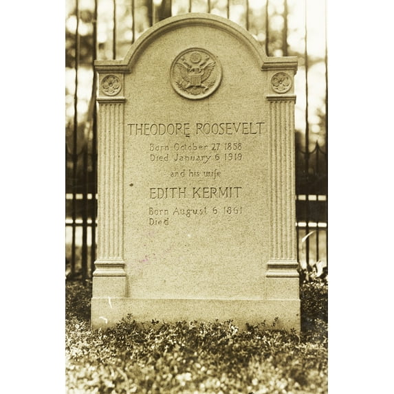 Print: First Photograph Of The Tombstone On Roosevelt's Grave, 1919