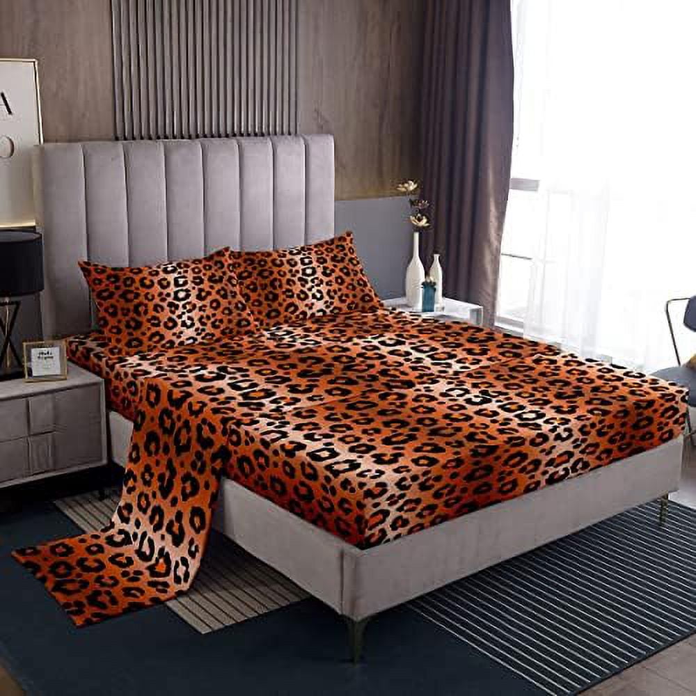 Print Fitted Sheet Women Cheetah Print Bed Sheet Set for Kids Girls