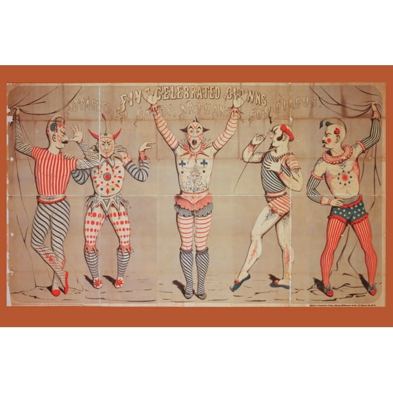 Print: Five Celebrated Clowns Attached To Sands, Nathans Co's Circus, 1856