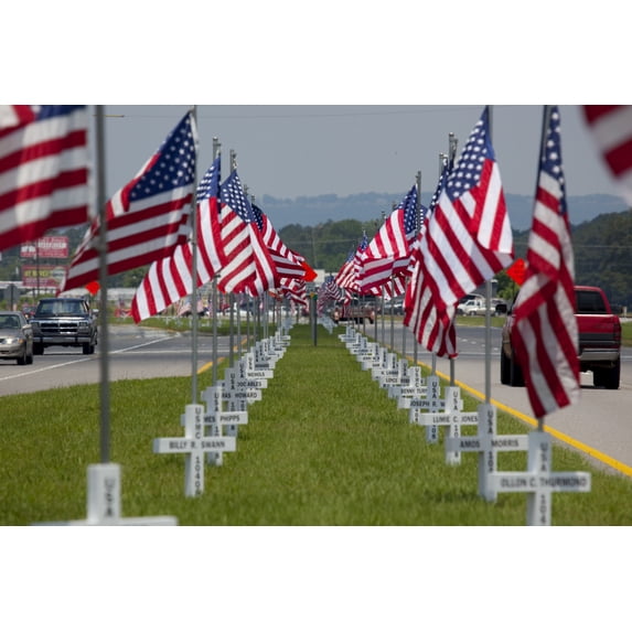 Print: Flags Fly For Gadsden Area War Veterans In Gadsden, Alabama, 2010