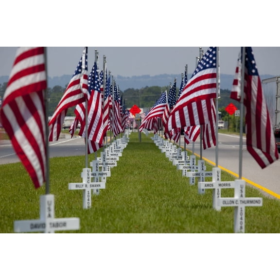 Print: Flags Fly For Gadsden Area War Veterans In Gadsden, Alabama, 2010