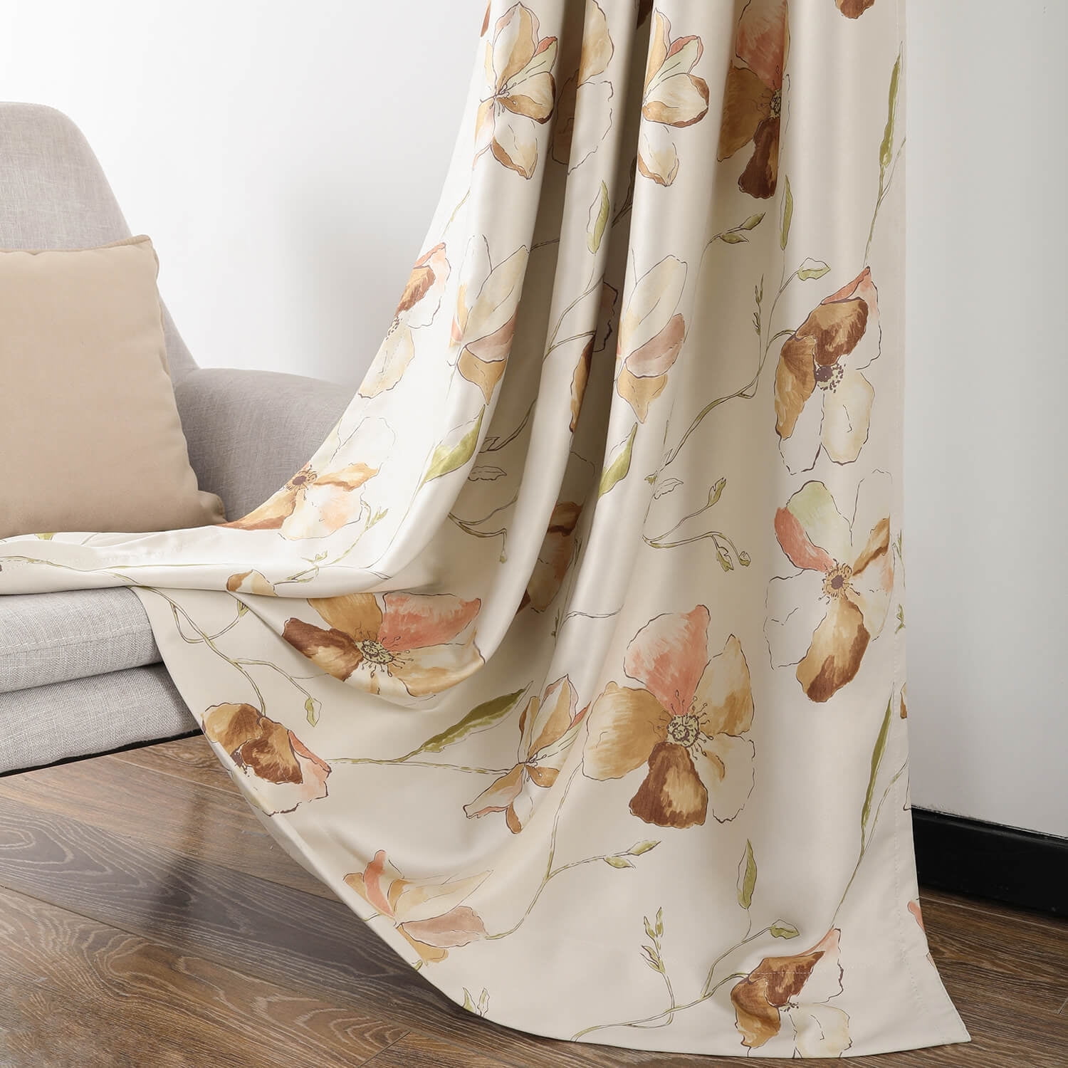 VOGOL Print Floral Pattern Blackout Thermal Insulated Window Treatment Drapes for Nursery Kids Girls Baby Room, Grommet Top, 52x84 Inch 2 Pieces, Yellow