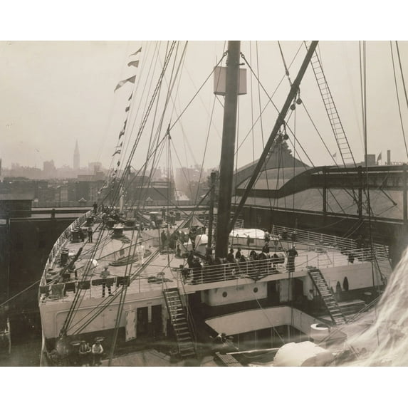 Print: Fore Deck Of White Star Steamship Olympic At Dock In New York